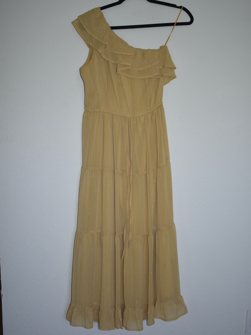 ⭐️Super Bloom Metallic Crinkle Cotton One-Shoulder Ruffle Midi Dress size S ⭐️